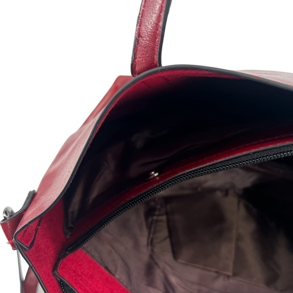 Red Leather Adjustable Strap Shoulder Hand Bag Purse - Picture 6 of 8